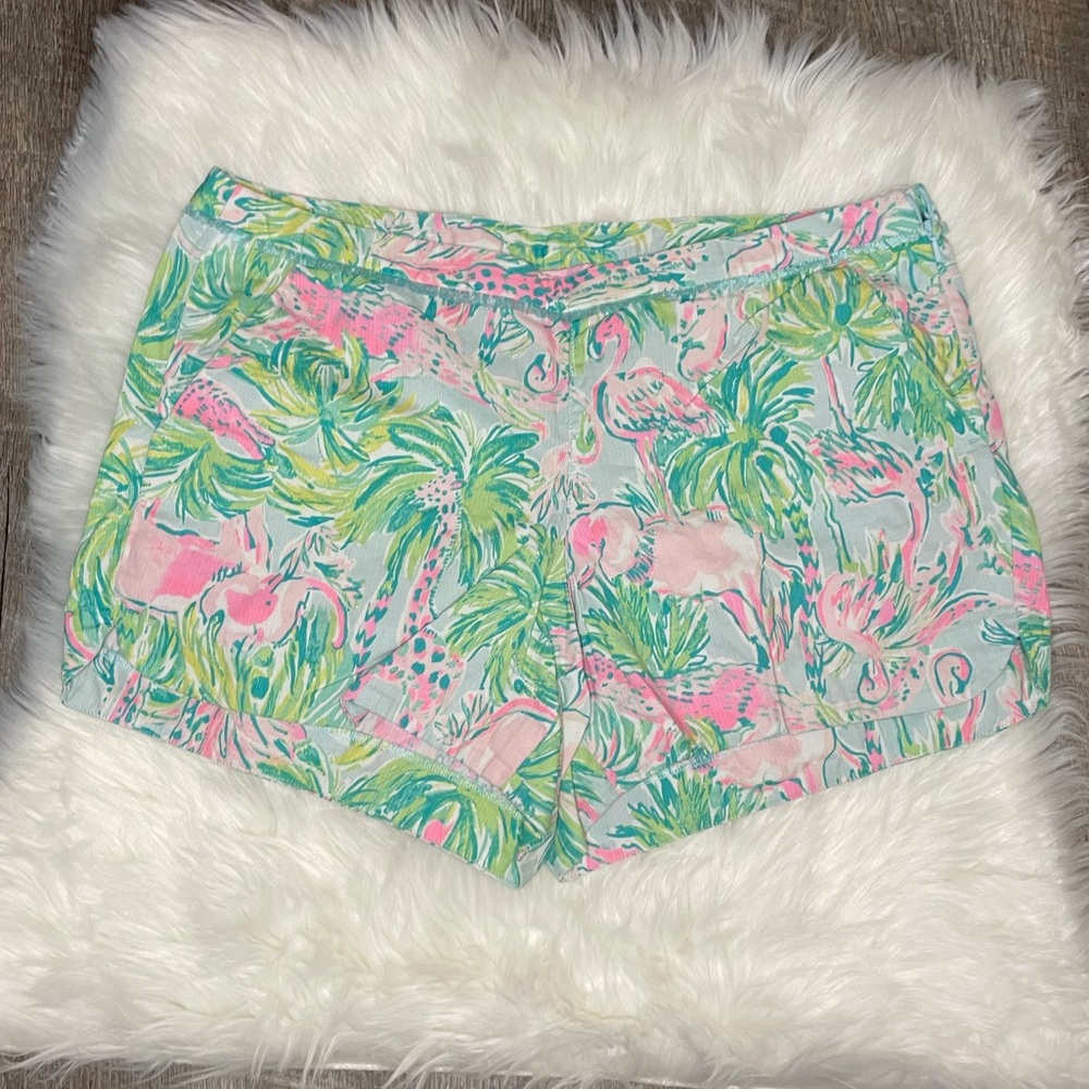 Lilly Pulitzer Sea Salt Blue on Parade Side Zipper Shorts